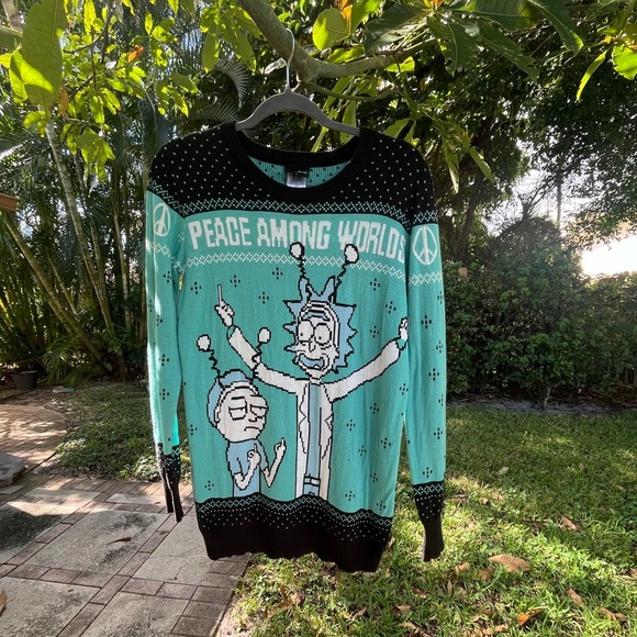 2017 Rick And Morty World Peace Ugly Holiday Sweater - Picture 8 of 12